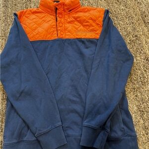 Vineyard Vines Quilted Orange and Navy Pullover